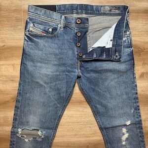 Diesel Jeans Men 30x30 Blue Tepphar Slim Carrot Stretch Destroyed Punk 084XT